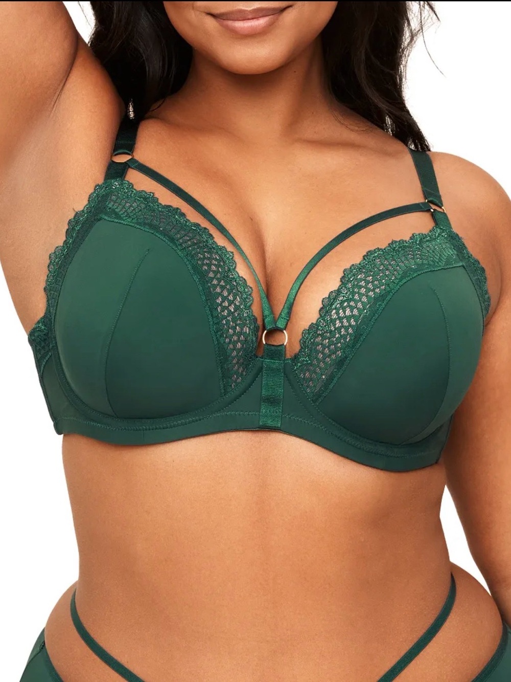 Adore Me Dark Green Lace Trim Underwire Bra